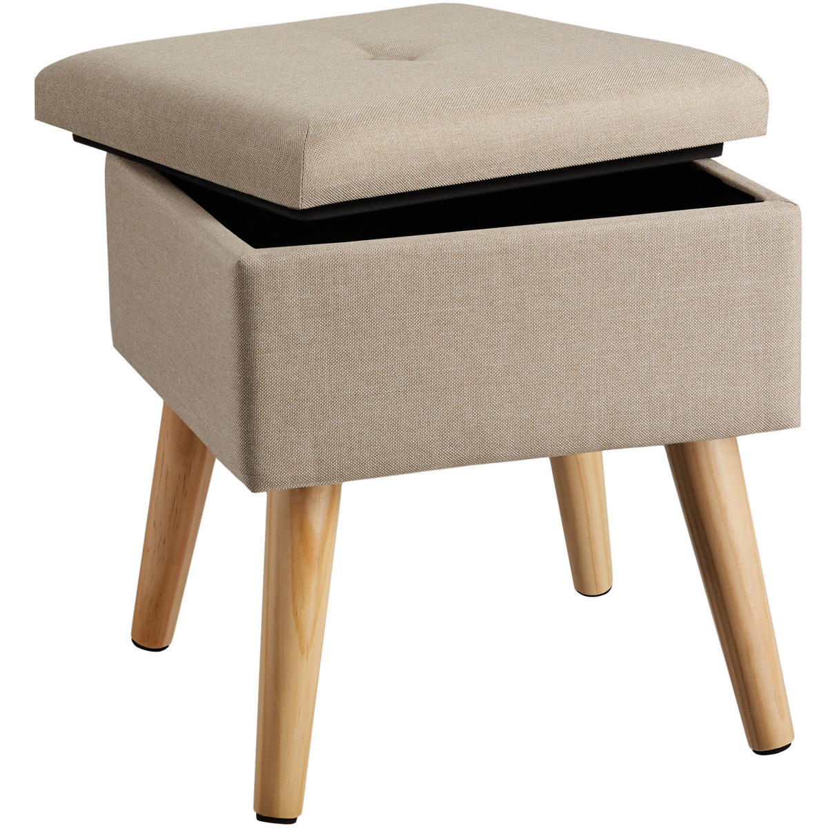 SITZHOCKER mit Stauraum Elva,32,5 x 32,5 x 36,5 cm,Sand - Sandfarben, Holz (32.5/36.5/32.5cm) - tectake