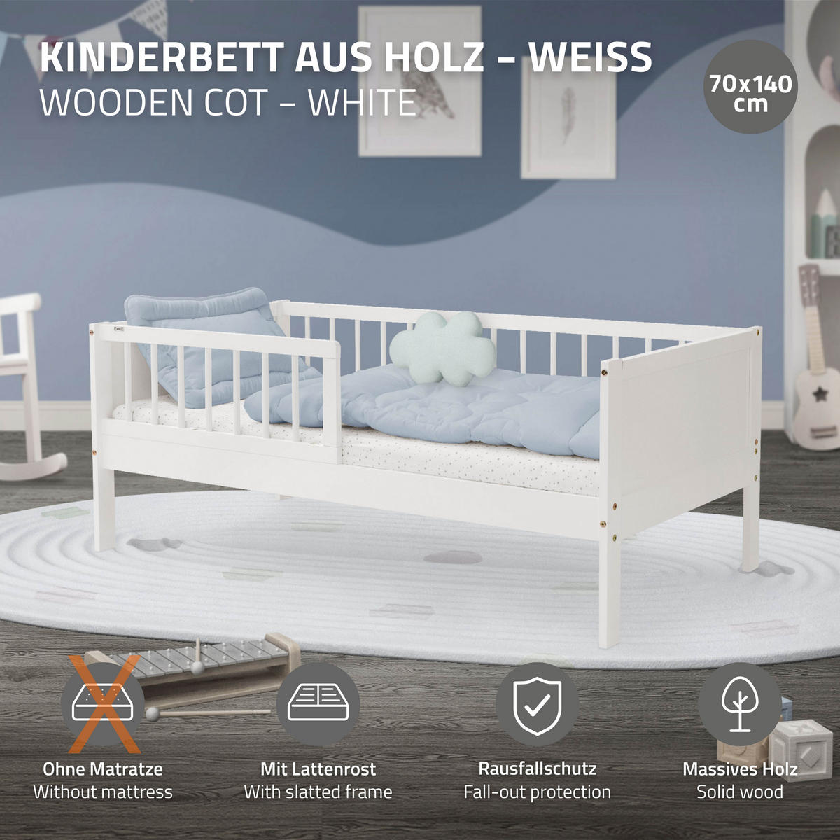 KINDERBETT 70x140 cm Weiß - Weiß, Holzwerkstoff - ML-DESIGN