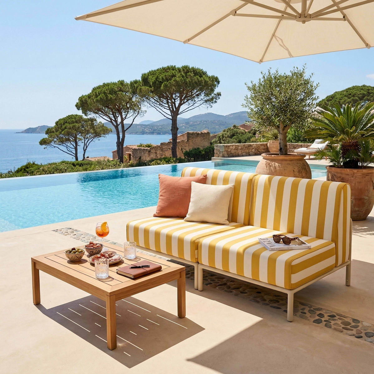 GARTENSOFA mit 2 Sitzplätzen, Gelb - Gelb, Textil (144/78/80cm) - Oviala