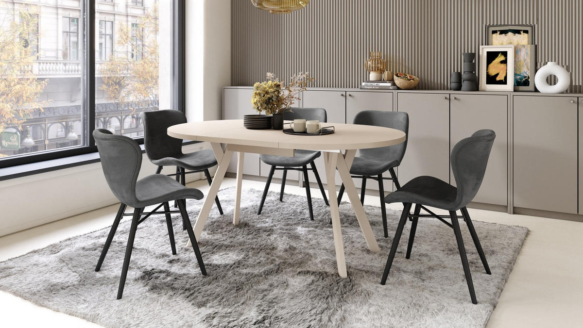 ESSTISCH Rund Beige 90x70 cm - Beige, Holzwerkstoff (90/90/77cm) - designimpex