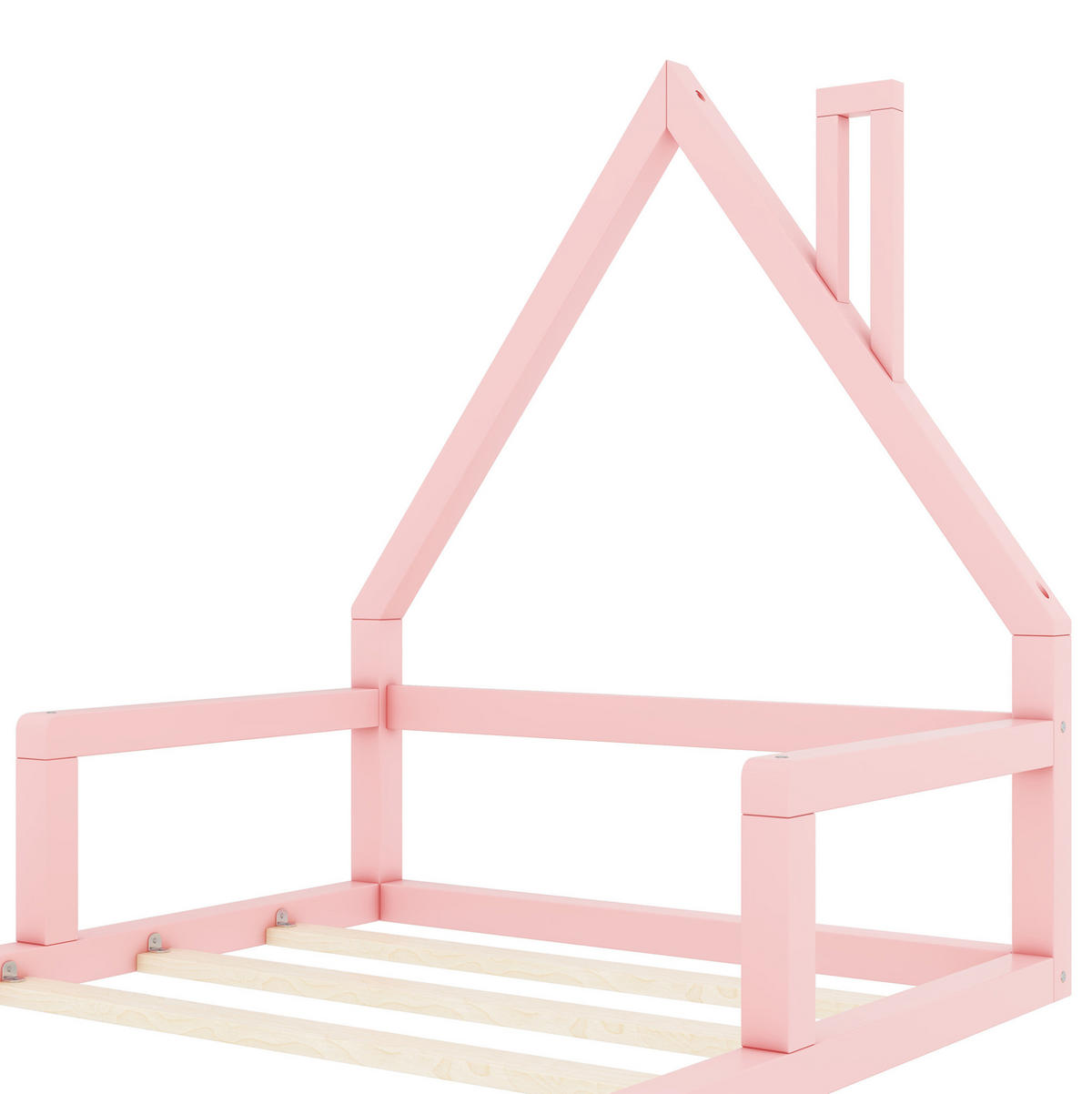 KINDERBETT aus Kiefernholz und MDF 90x200 cm Rosa in Hausform, pflegeleicht und stabil - Rosa, Holzwerkstoff (90/200cm) - Modfu