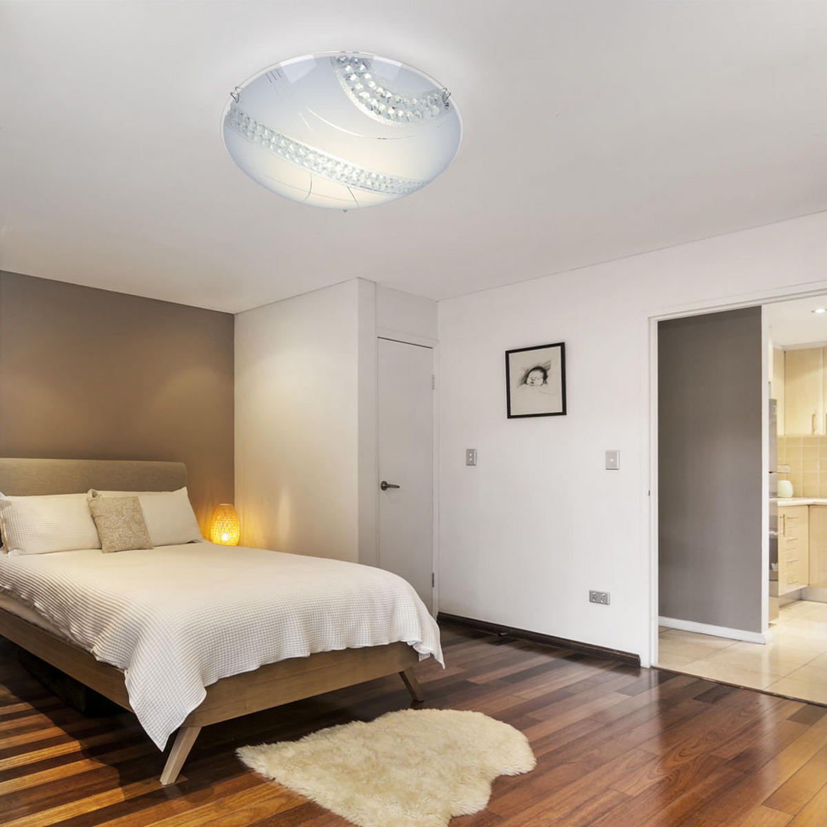 LED DECKENLEUCHTE Kristalloptik Weiß Glas - Weiß, Glas/Metall (30/30/9.8cm)