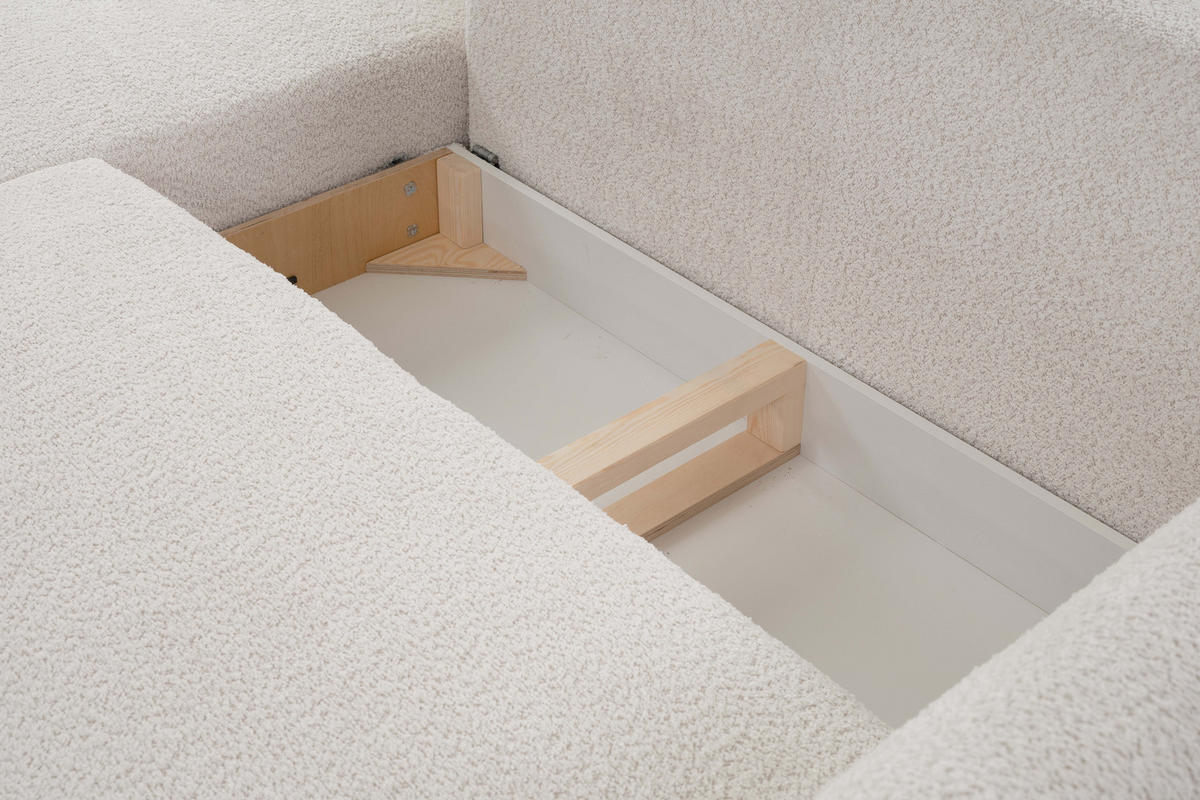 ECKSOFA ADEL mit Schlaffunktion und Bettkasten, L-förm, Metallbeine, verstellbar lose Rückenkissen, freistehend, LINKS, 171x257x90 cm, Cream - Creme, Holz/Textil (171/257cm) - DomoHome