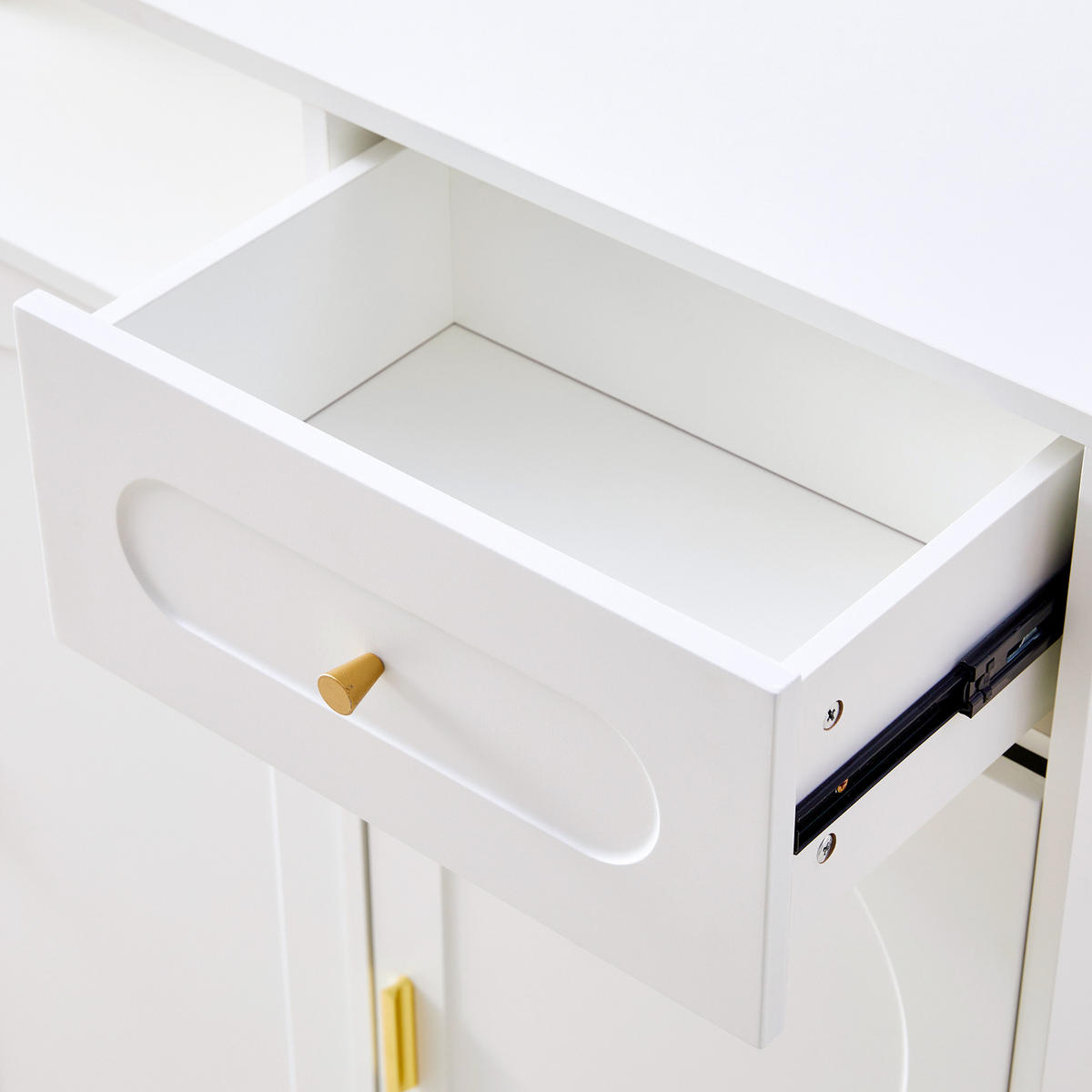 SIDEBOARD in Weiß Schuhschrank mit 3 Türen, 1 Schublade & Metallgriffen, auf Metallfüßen,B120/T35/H92cm - Goldfarben/Weiß, Holzwerkstoff/Metall (120/92/35cm) - STILVORA