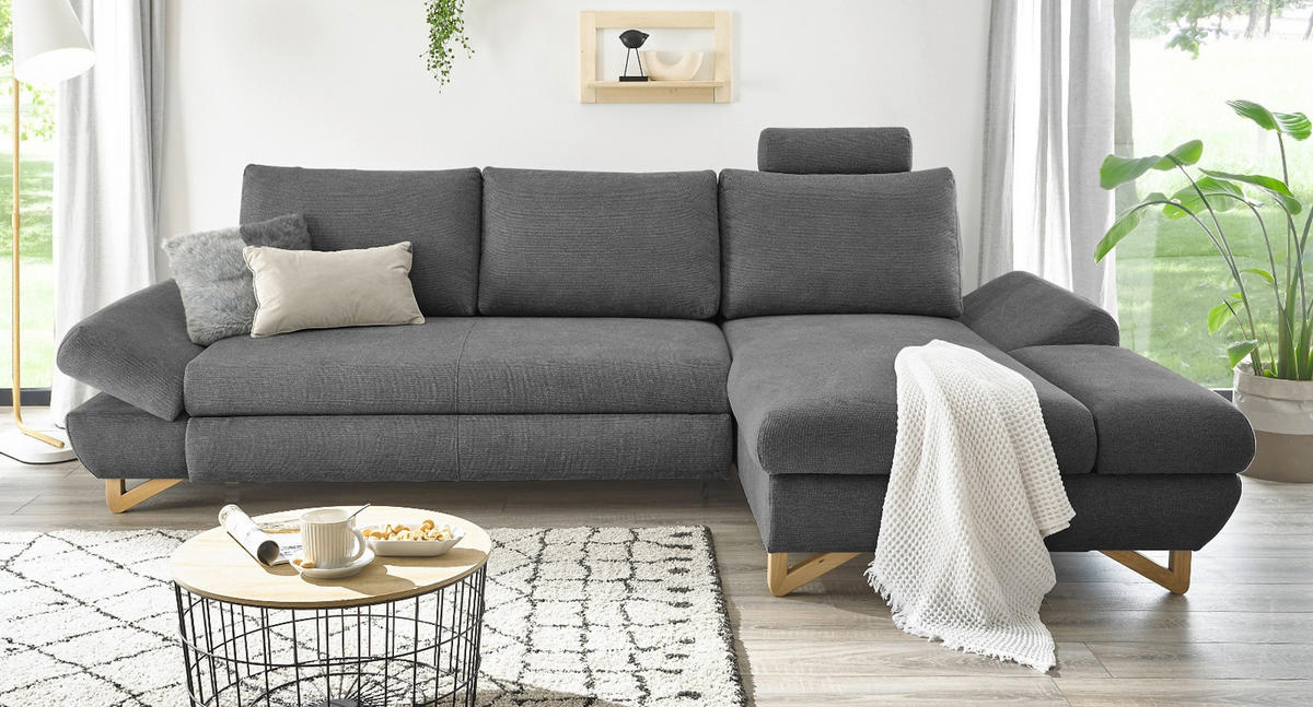 ECKSOFA grau Struktur-Stoff, Wohnzimmer Sofa - Grau, Holz/Textil (284/166cm) - Furn.Design