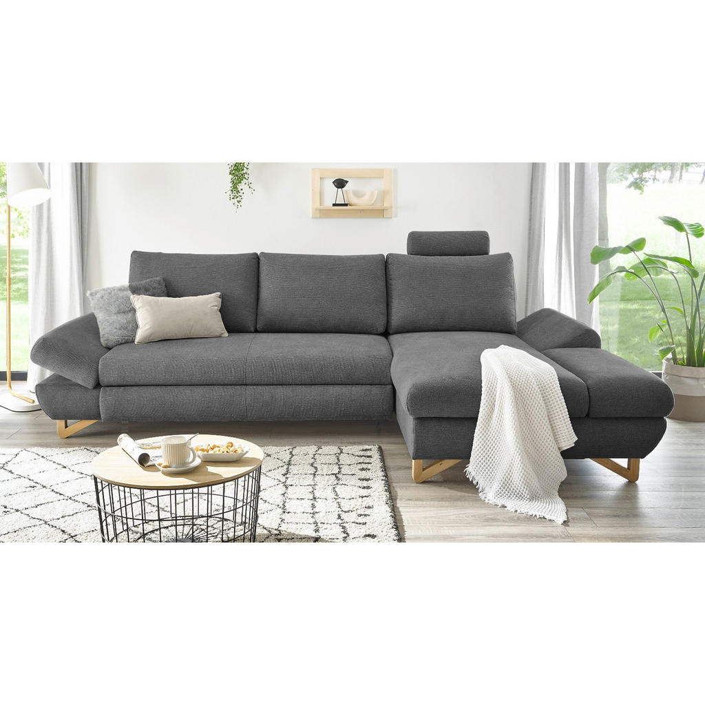 Thumbnail - Furn.Design Ecksofa, Grau, Holz, Textil, Nachbildung, 4-Sitzer, L-Form, Ottomane rechts, 284x166 cm, Wohnzimmer, Sofas &...
