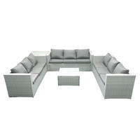 GARTENMÖBELSET mit 3-SITZER SOFA,COUCHTISCH Polyrattan Hellgrau-Mix 9-Sitzer - Hellgrau/Grau, Glas/Kunststoff - Fimous