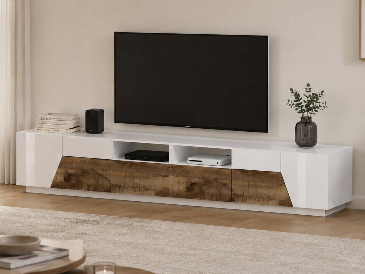 FERNSEHSCHRANK Glänzendes Weiß, Ahorn 43/260/46 cm - Ahornfarben/Weiß, Holzwerkstoff (260/46/43cm) - DMORA
