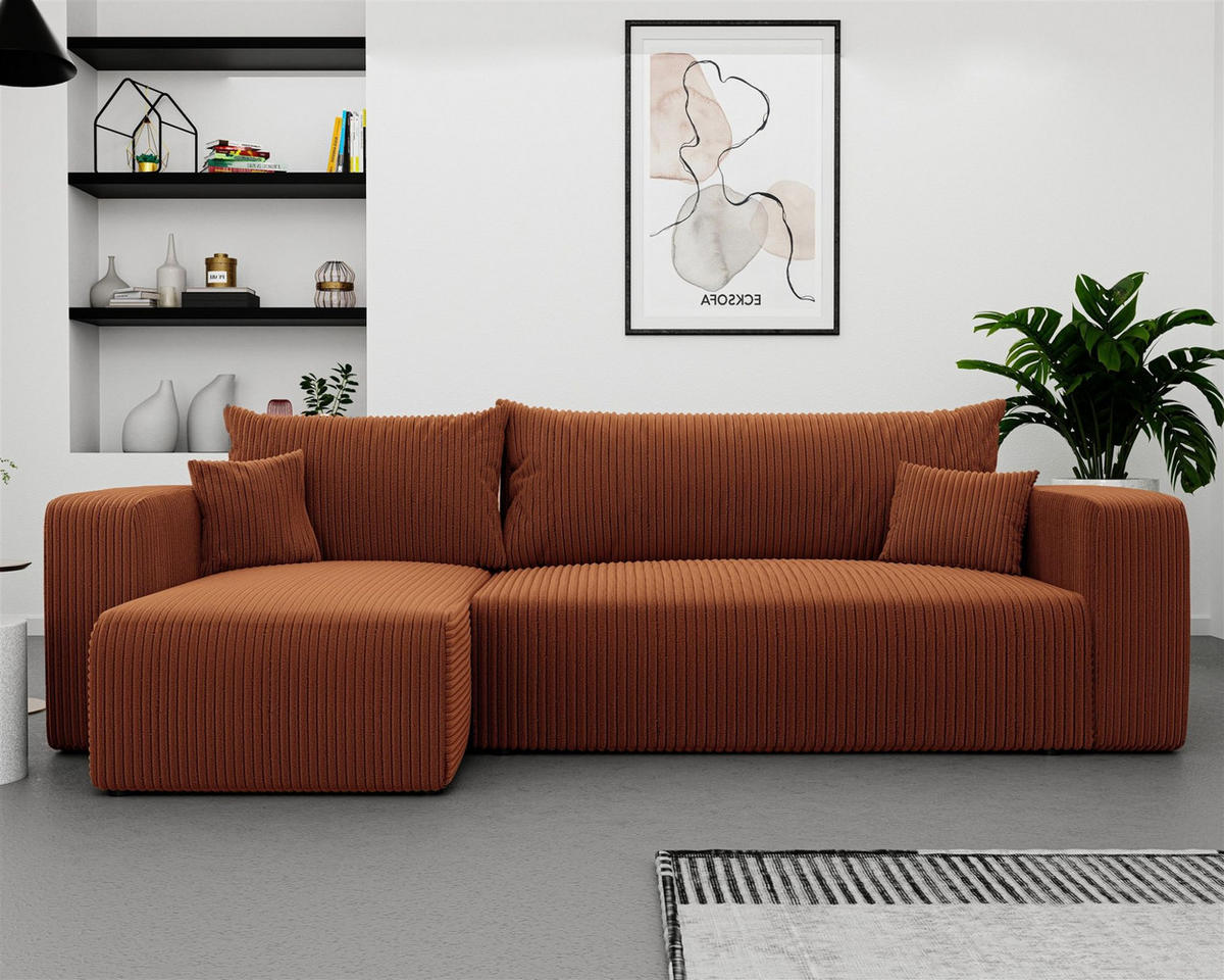 ECKSOFA Luna Mit Schlaffunktion - Rotbraun, Holzwerkstoff/Textil (248/145cm) - Fun Möbel