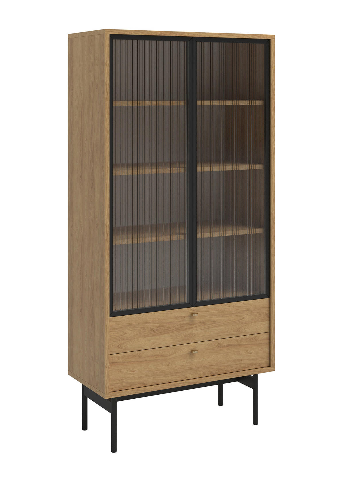 VITRINE Olar II Holzoptik Hickory Natur 85 cm - černá/zlatá, kov/kompozitní dřevo (85/179/41cm) - Selsey