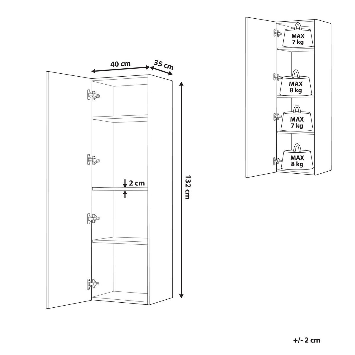 BAD HÄNGESCHRANK grau Mataro - Silberfarben/Grau, Holzwerkstoff (40/132/35cm) - Beliani