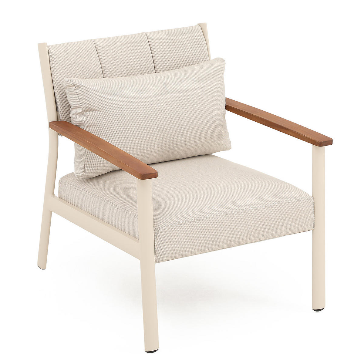 LOUNGESET - 4-teilig - Aluminium / Polyester - Beige - Beige, Holz/Textil (1/1/1cm) - home24