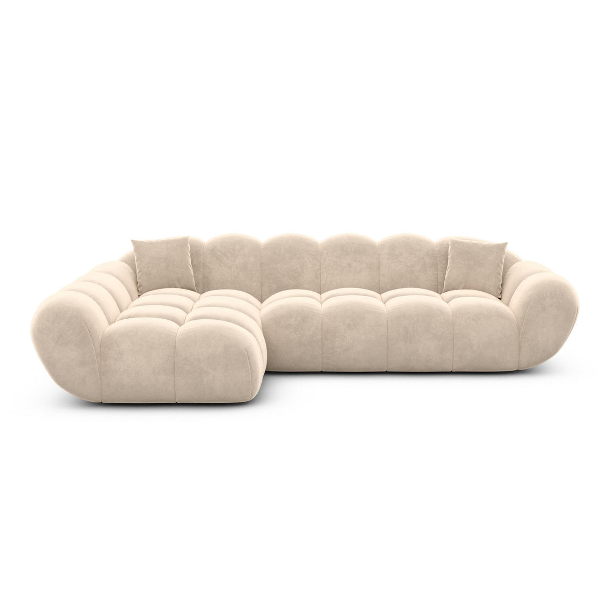 ECKSOFA Liva Creme Samtstoff L-Form Links - Creme, Textil (265/160cm) - VAROYAL