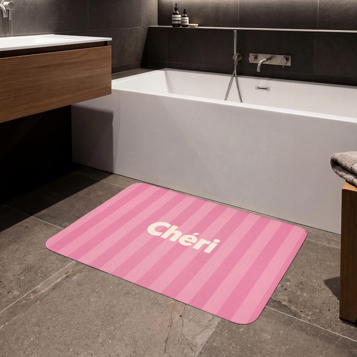 KOUPELNOVÁ PŘEDLOŽKA Pruhované - růžové - Chéri 90x60 cm - růžová, textil/plast (90/60cm) - OnlyWow