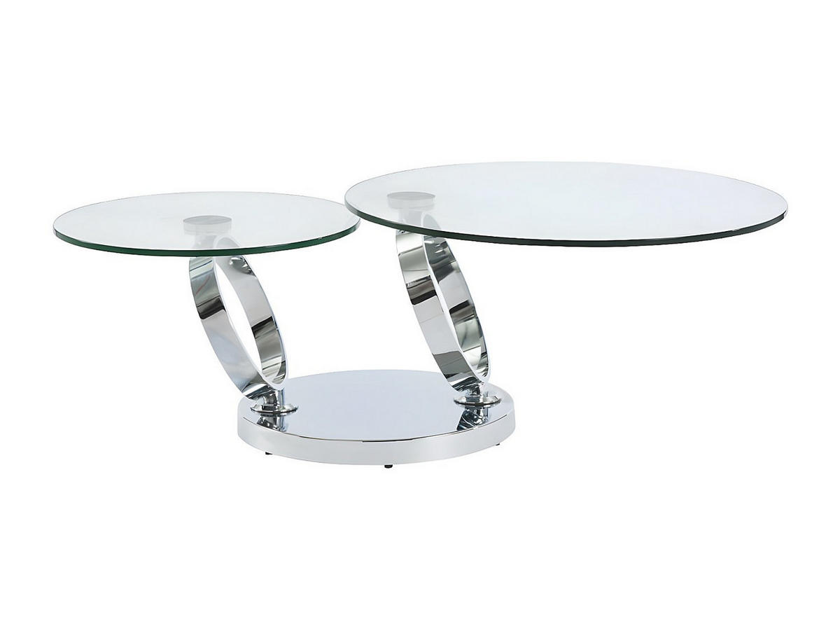 COUCHTISCH mit drehbaren Tischplatten - Sicherheitsglas & Metall - JOLINE - Chromfarben, Glas (131.5/80/42cm) - Vente-Unique