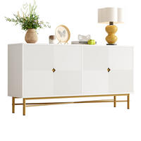 SIDEBOARD 160/40/82 cm mit 4 Türen in Weiß mit Strukturfronten & goldfarbenen Details - Weiß, Holzwerkstoff (160/82/40cm) - BEAOK