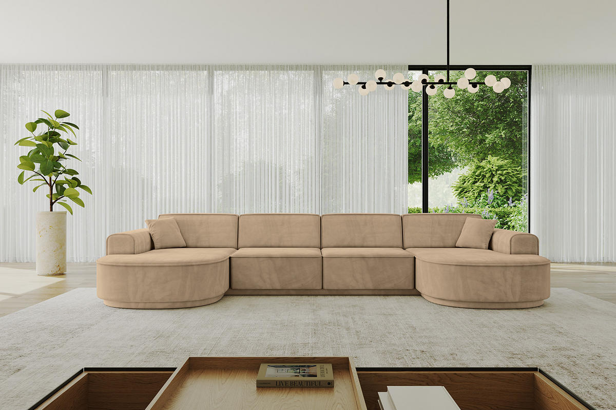 WOHNLANDSCHAFT MARI-U2-v3 - 388x171x83 cm Taupe Velours - Taupe/Schwarz, Holzwerkstoff/Kunststoff (388/83/171cm) - ALTDECOR