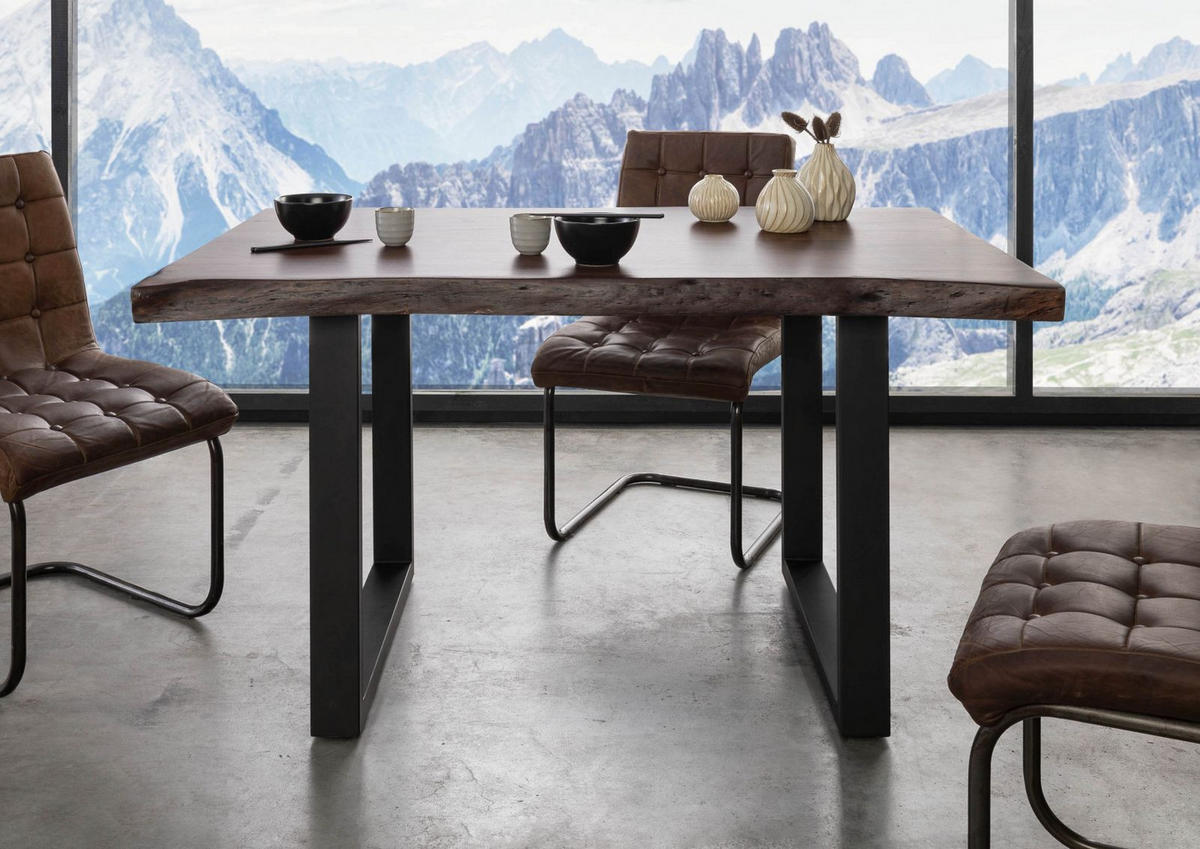 BAUMTISCH Akazie 140x90x77 braun lackiert / U-Beine anthrazit matt FREEFORM 5 - Braun, Holz (140/90/77cm) - Massivmoebel24