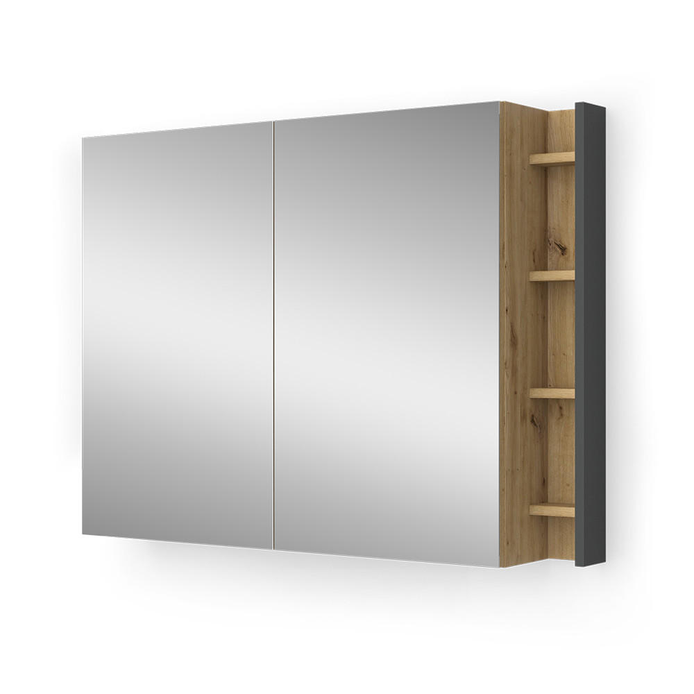 BADSPIEGELSCHRANK Edelin Anthrazit/Artisan 100 x 75 cm mit Regalen - Anthrazit/Eiche Artisan, Holzwerkstoff (100/75/18cm) - Vicco