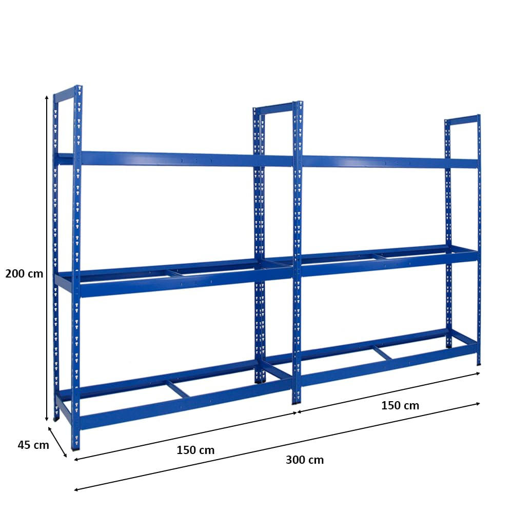 REIFENREGAL Tiger XL 2er-Set mit 2x 200x150x45 cm 300 kg Fachlast bis zu 36 Reifen Blau - Blau, Metall (300/200/45cm) - PROREGAL