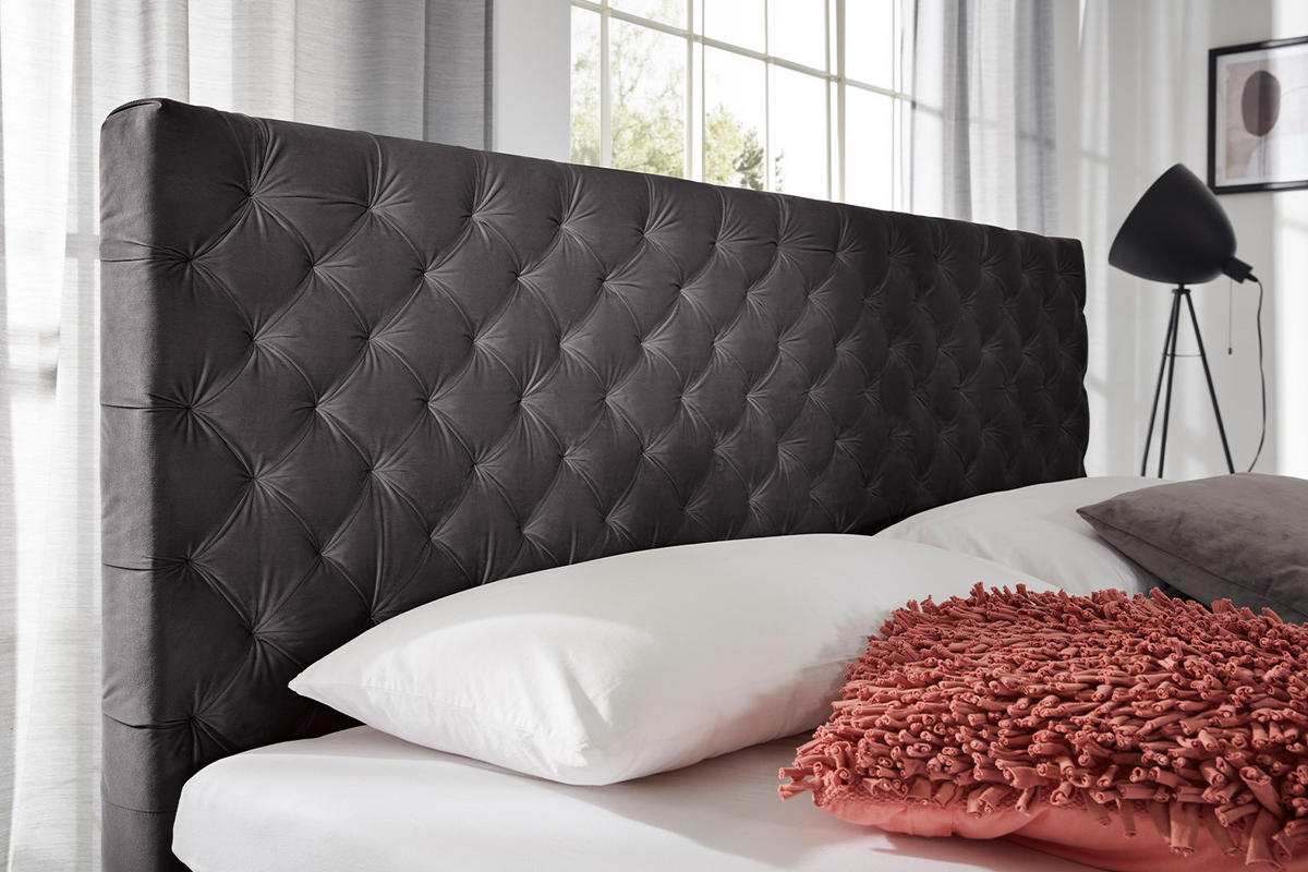BOXSPRINGBETT SINDAR Anthrazit Webstoff - Anthrazit/Schwarz, Textil (160/200cm) - KAWOLA