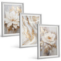 BILDER SET 3er Set - 40x60 cm Silberner Rahmen - Abstrakte Blumen aus Marmor - Silberfarben, Kunststoff (40/60cm) - TULUP