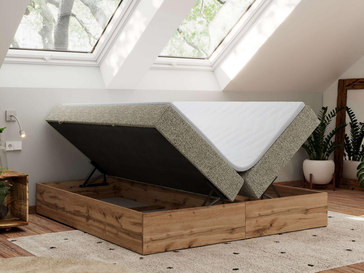 BOXBETT WOOD ZERO 200/200 - Grau Struktur - H4 - Topper Visco - Grau, Textil (200/200cm) - MKS