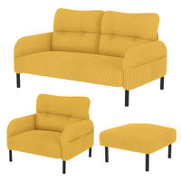 SOFA Set, 2-Sitzer+Sessel+Hocker, Cord, Gelb - Gelb/Schwarz, Textil/Metall (120/79/75cm) - LVHOM