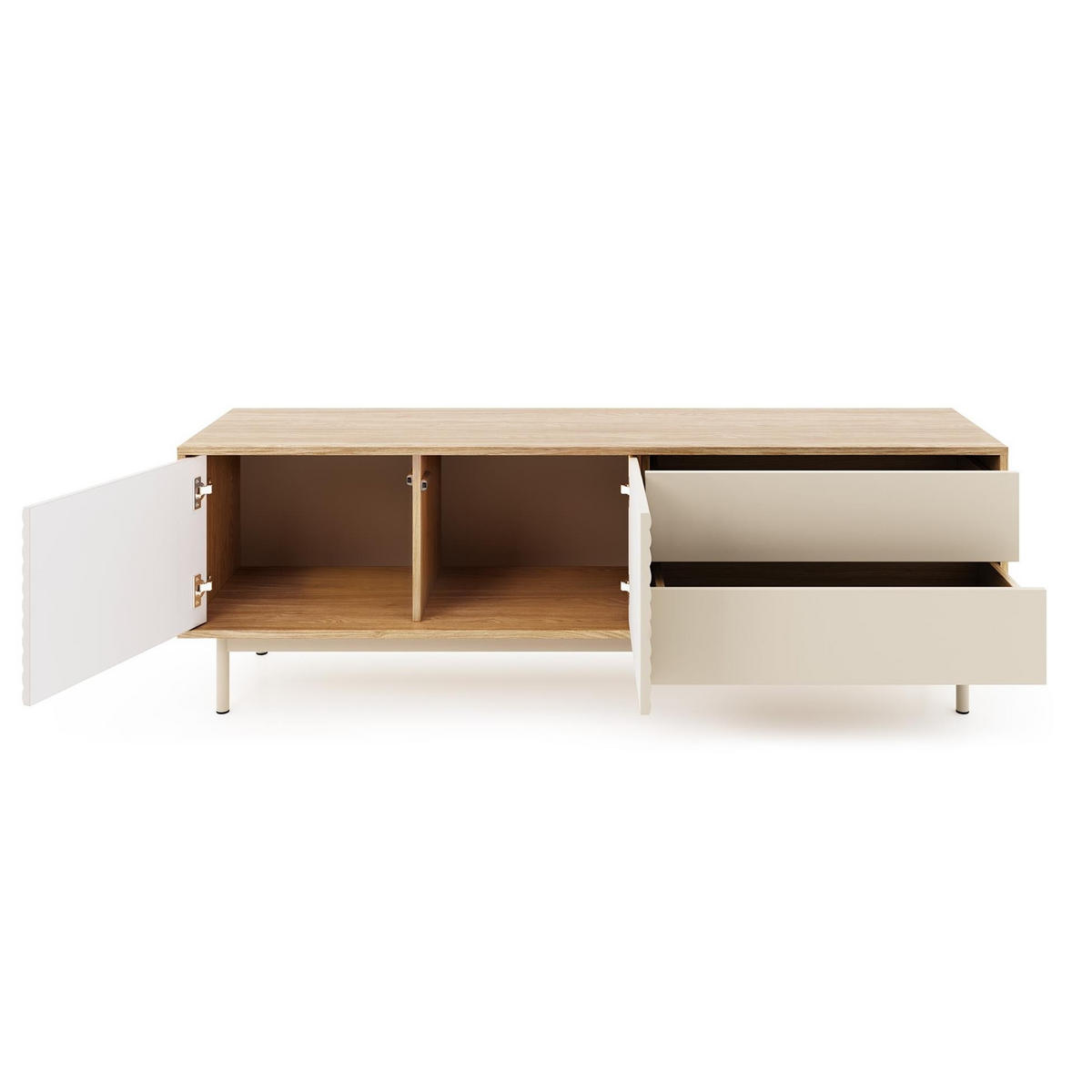 RTV-SCHRANK Latilo Kaschmir, zweitürige TV-Tisch mit Schubladen und LED - Kaschmir/Braun, Holzwerkstoff (160/53/40cm) - Bettso