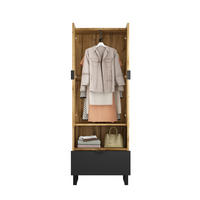 GARDEROBE Garderobenschrank Kleiderschrank Schuhschrank Hängestange verstellbare Regale offenes Fach Schublade - Schwarz/Naturfarben, Holzwerkstoff/Metall (65/180/38cm) - EVRYAE