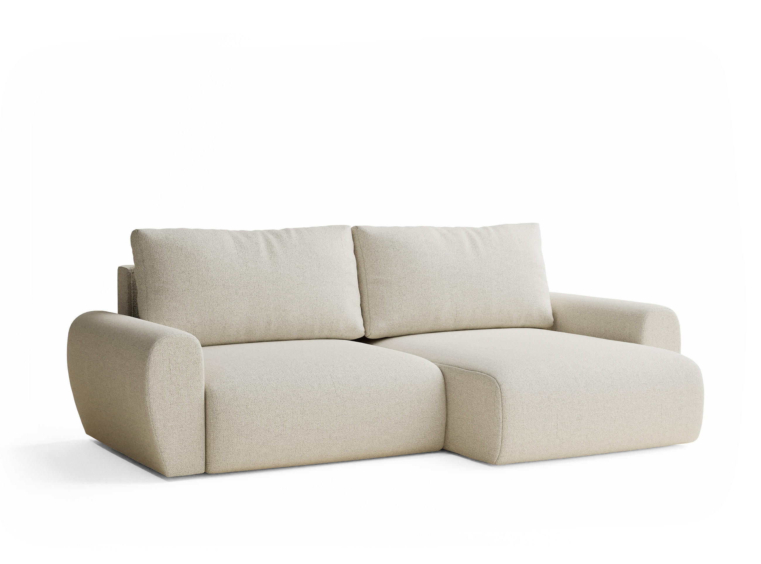 ECKSOFA MIT SCHLAFFUNKTION Numba Creme Webstoff - Creme/Schwarz, Holz/Holzwerkstoff (253/153cm) - Maison de Reve