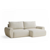 ECKSOFA MIT SCHLAFFUNKTION Numba Creme Webstoff - Creme/Schwarz, Holz/Holzwerkstoff (253/153cm) - Maison de Reve