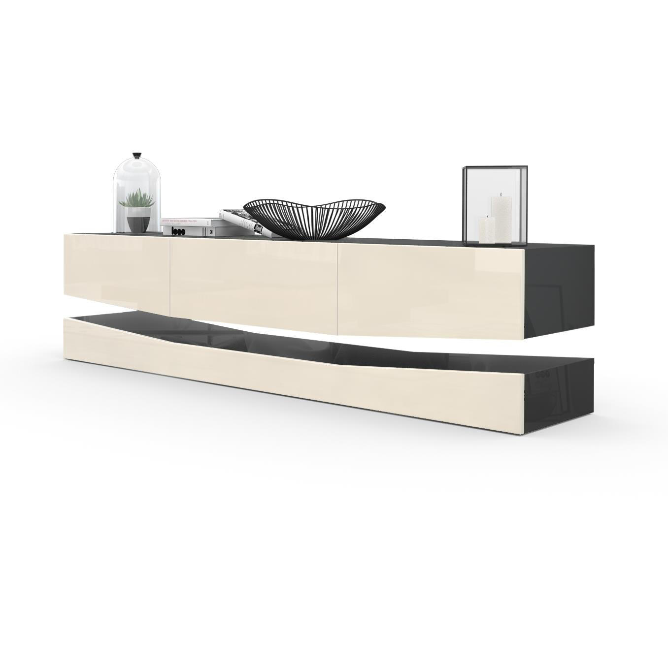 LOWBOARD City Fronten in Creme Hochglanz - Creme, Holzwerkstoff (178/48/39cm) - Vladon