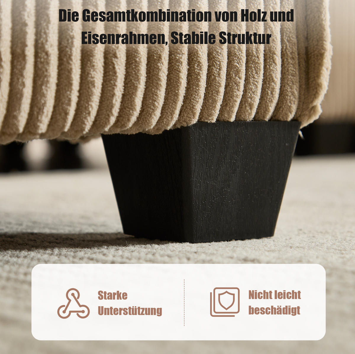 MODULARES 6-Sitzer Sofa Cord mit Seitentaschen und Schlaffunktion 308/154/82 cm Sandfarben - Sandfarben, Kunststoff/Textil (154/82/308cm) - Redom