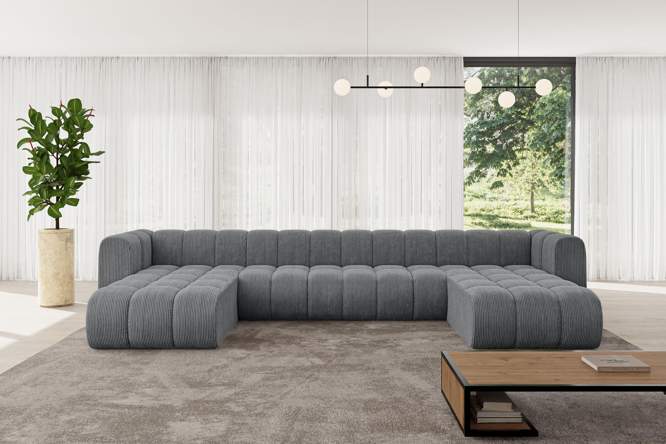 WOHNLANDSCHAFT modulares Sofa Joren-U2 - 410x177x70 cm Dunkelgrau - Dunkelgrau, Holzwerkstoff/Textil (410/70/177cm) - ALTDECOR