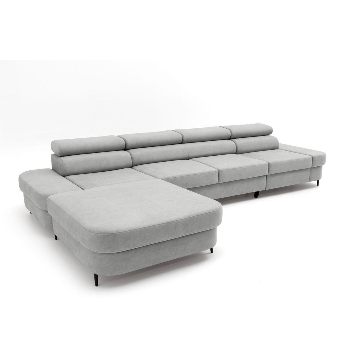 ECKSOFA JAZZ MAXI Links mit Schlaffunktion 125x195 Velours Grau - Schwarz/Grau, Holz/Textil (350/203cm) - Muffo