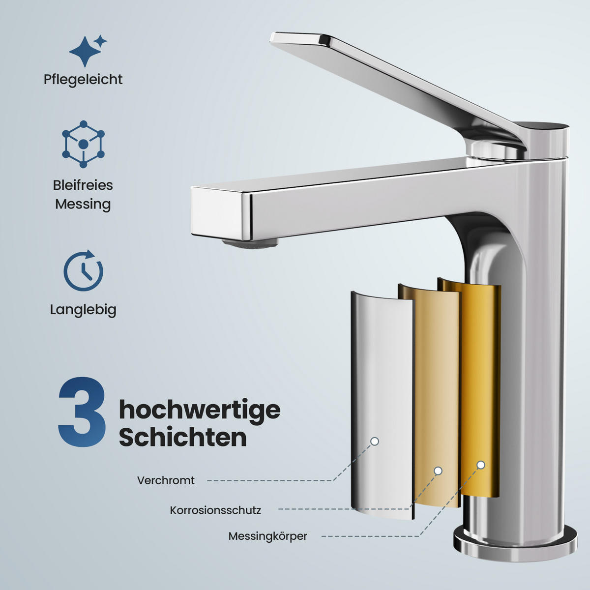 WASCHTISCHARMATUR mit Spulen-Zertifiziertem Filterelement Verchromt - Chromfarben, Metall (17.3/4.6/19.5cm) - EMKE