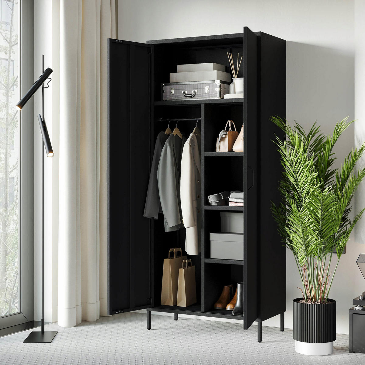 KLEIDERSCHRANK FLAVIO - Schwarz, Metall (80/185/45cm) - Jan Nowak