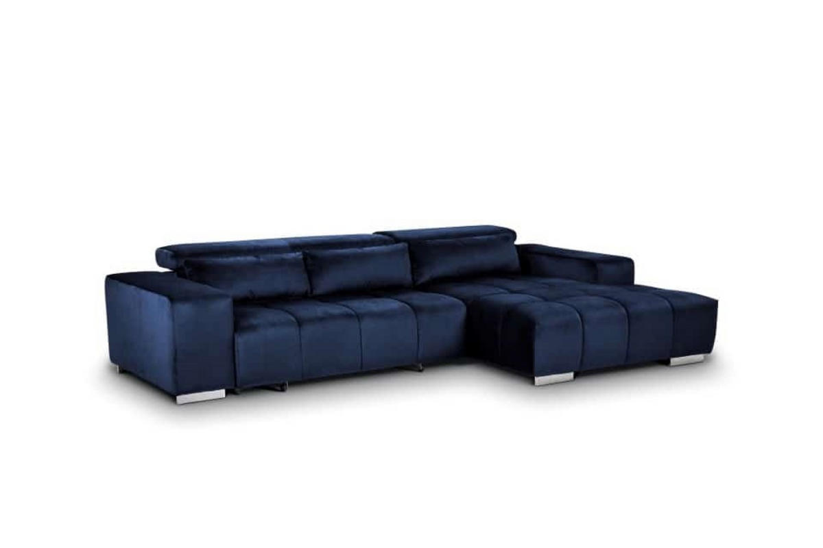 ECKSOFA mit elektrischem Sitzvorschub und verstellbaren Kopflehnen - Chromfarben/Dunkelblau, Textil (186/307cm) - Cotta