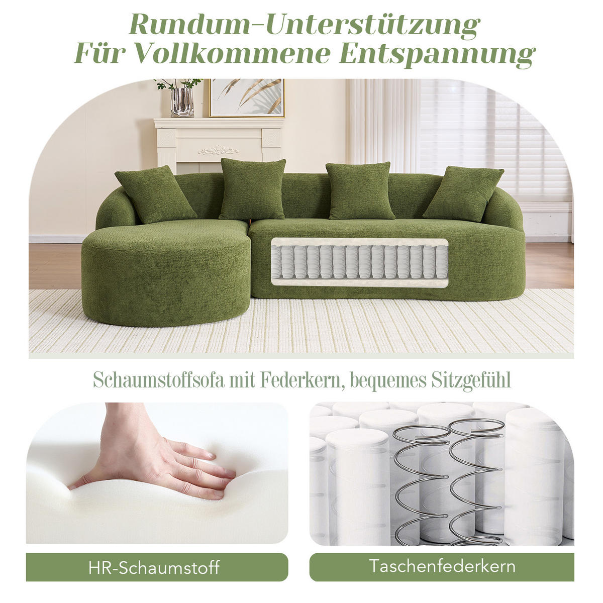 ECKSOFA Chenille Grün Montagefrei - Grün, Textil (243/150cm) - WISHDOR