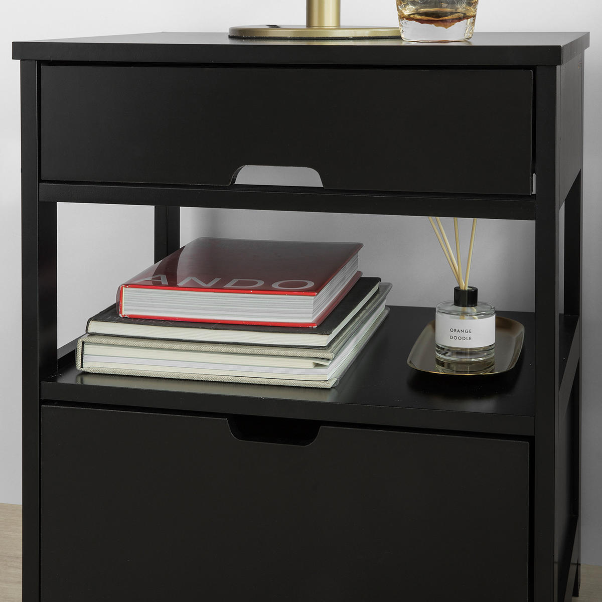 NACHTTISCH Schwarz - Schwarz, Holzwerkstoff (45/55/38cm) - SoBuy
