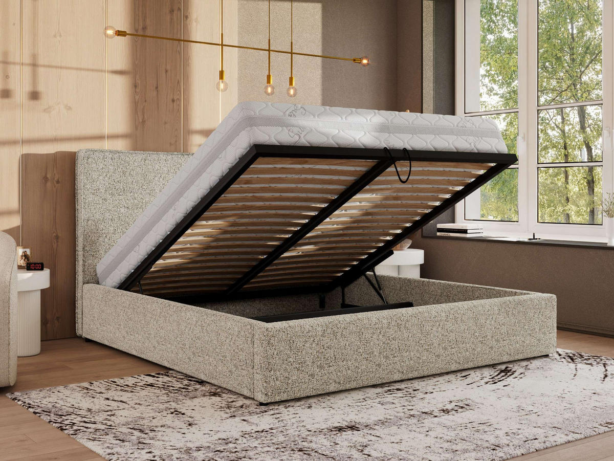 POLSTERBETT CORIVO CLASSIC 180/200 - Beige Strukture - Schaum-Matratze - Beige, Textil (180/200cm) - MKS