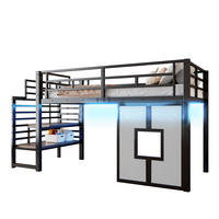 HOCHBETT 90/200 cm in Schwarz mit Stauraumtreppe, LED und Fenstern - Schwarz, Holzwerkstoff/Metall (90/200cm) - STILVORA