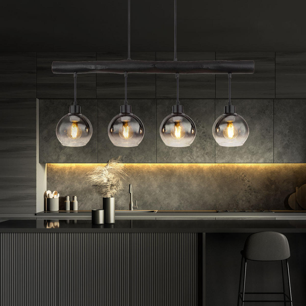 HÄNGELEUCHTE MOITAS Metall Grau Rauchglas - Grau, Glas/Metall (85/15/120cm) - Globo Lighting