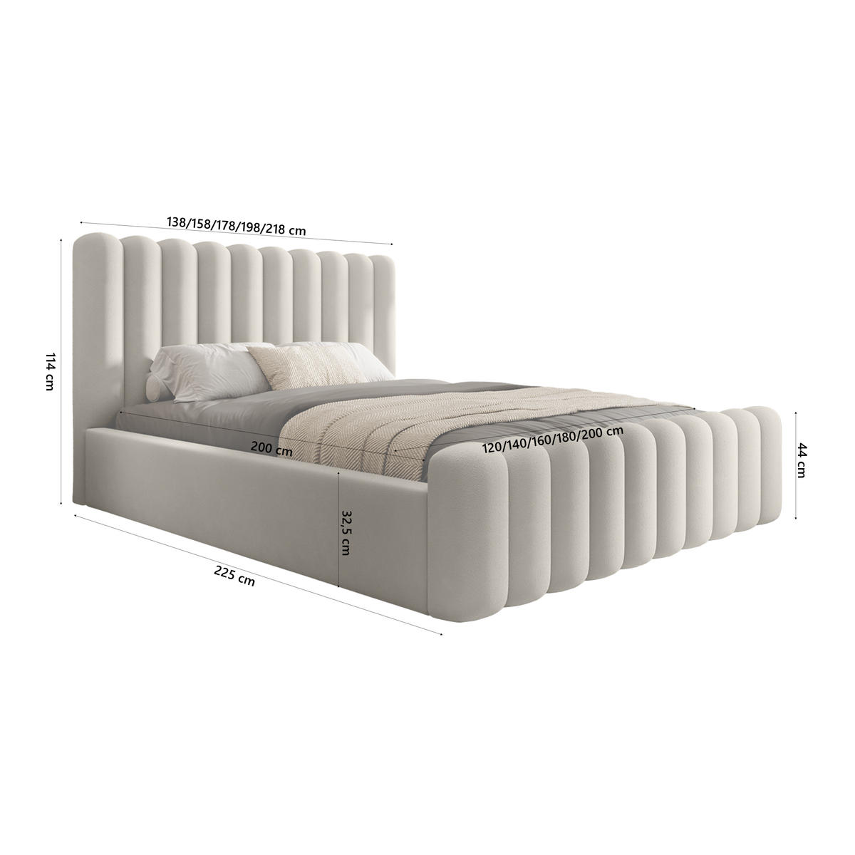 POLSTERBETT ALORIS 140x200 cm, Creme - Creme, Textil (200/140cm) - Fedve