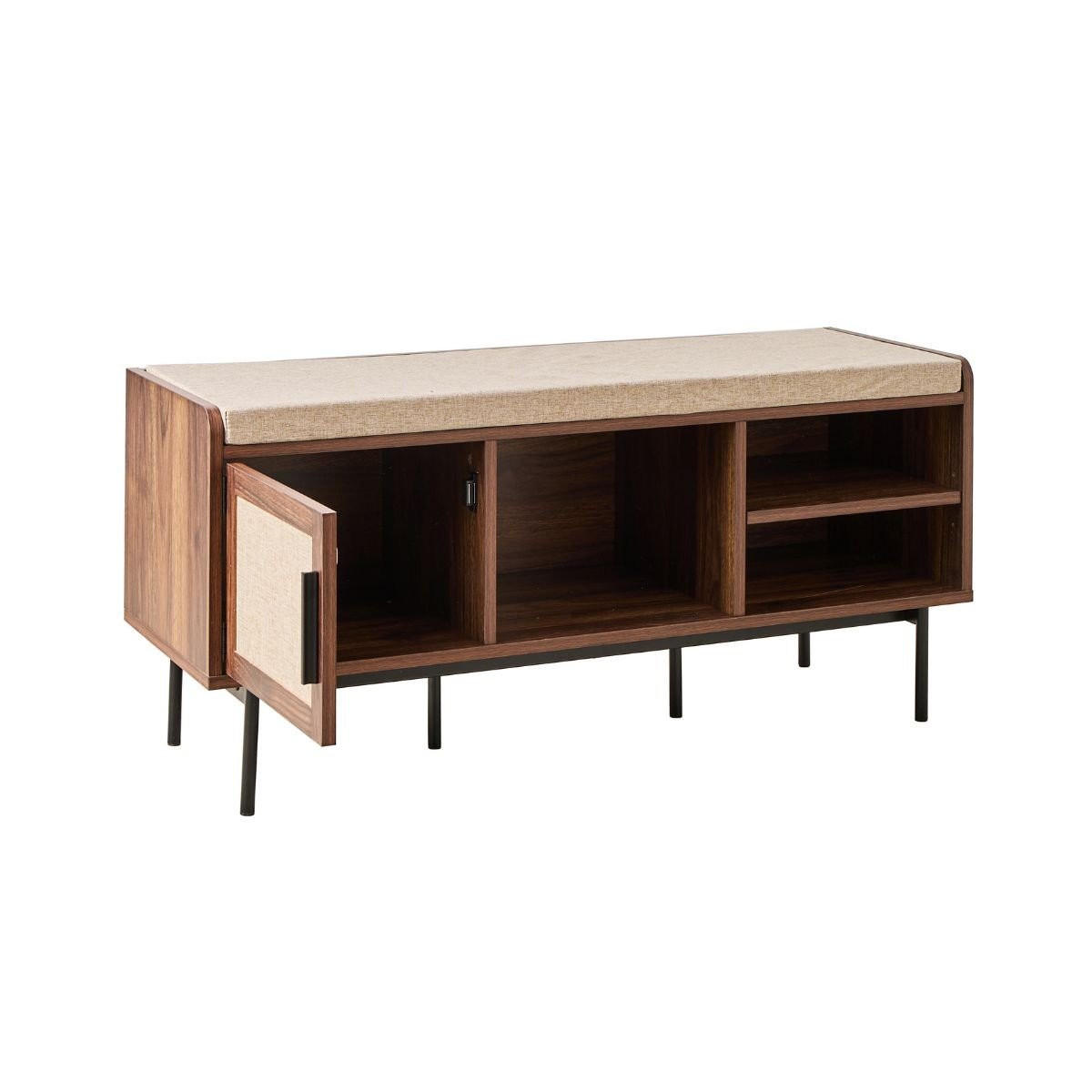 SCHUHBANK Nussbaumdekor 3 Fächer 1 Tür - jetson 100/35/45,5 cm - Nussbaumfarben, Holzwerkstoff (100/45.5/35cm) - Calicosy