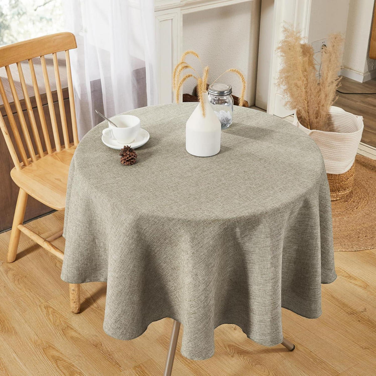 TISCHDECKE Rund Leinenoptik Wasserabweisend 140 cm - Taupe, Textil (140/140/1cm)