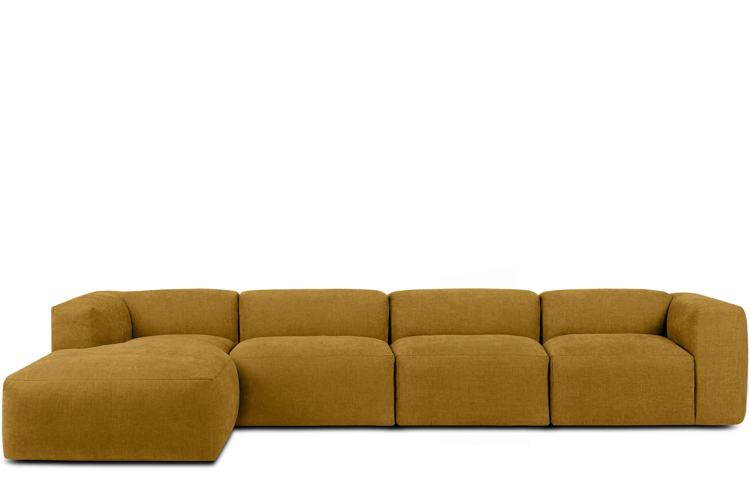 ECKMODULSOFA-LINKS BUFFO 6-Sitzer mit extrem weicher Sitzfläche, Gewebestoff, Honig - Gelb, Textil (377/180cm) - KONSIMO®