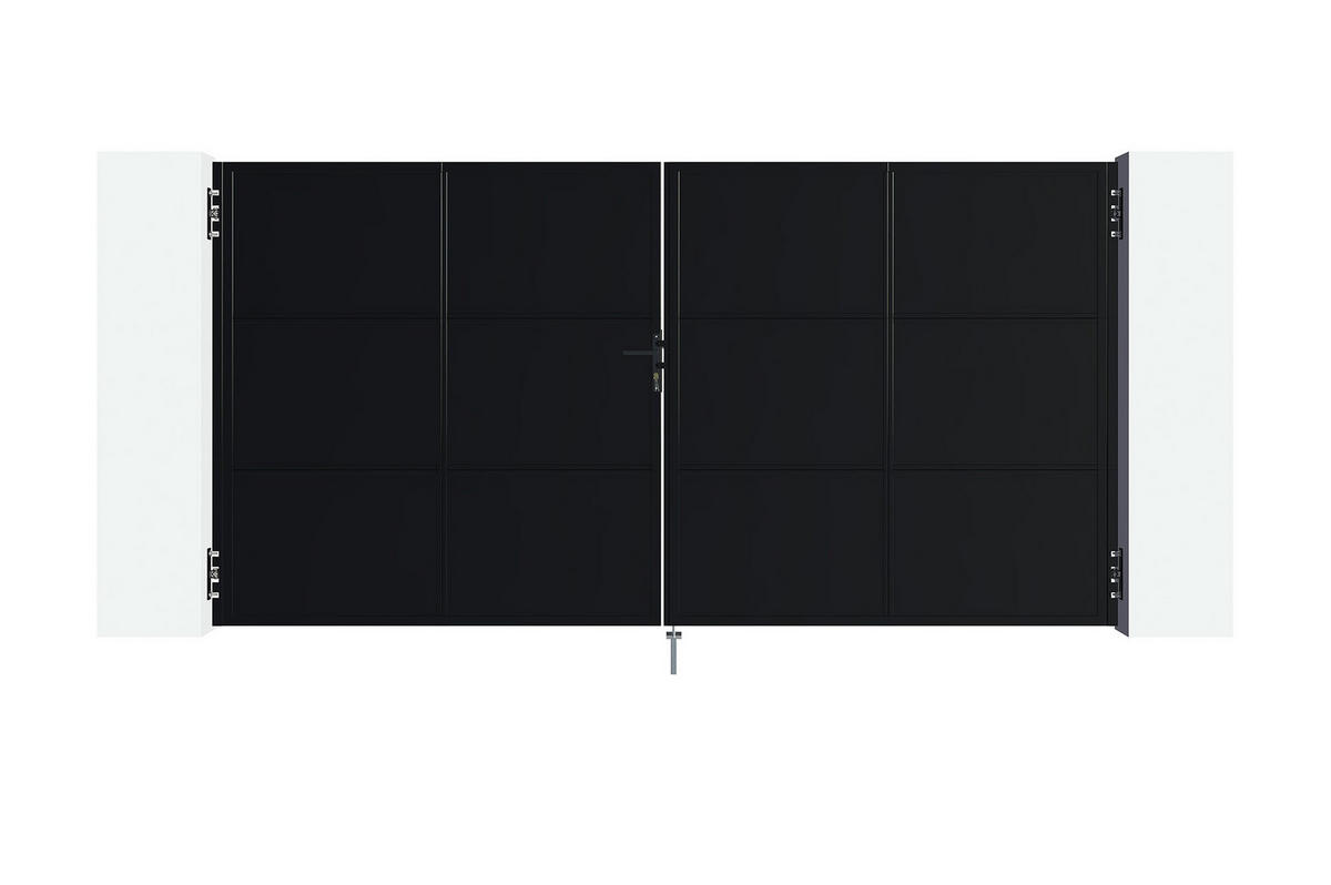 STAHLFLÜGELTOR Nali Mattschwarz 3,5m H.180cm - Schwarz, Metall (343/180cm) - Casanoov