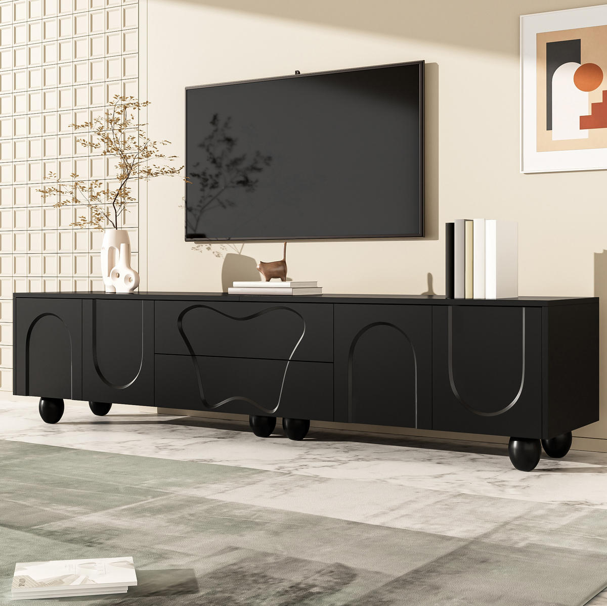 TV-SCHRANK in Schwarz mit Holzbeinen 180/40/42 cm - Schwarz, Holzwerkstoff (180/42/40cm) - Redom